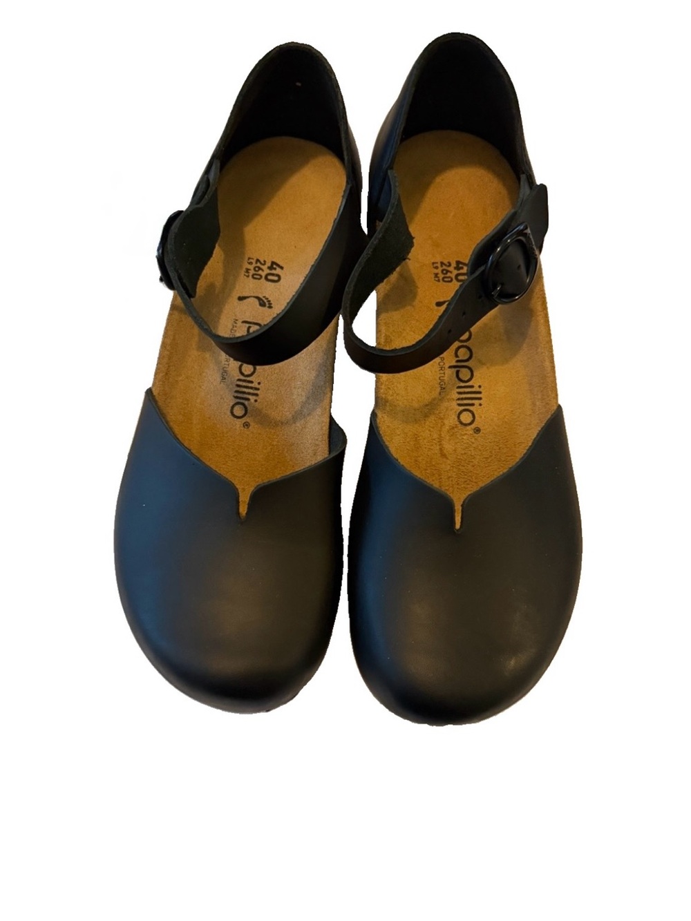 NEW PAPILLIO by BIRKENSTOCK Black Leather The Mary Closed-Toe Wedge Heel Size 40